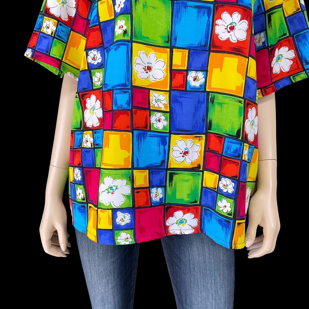 Jordan Top Women Size 20 Multicolor Short Sleeve Blouse Colorful Office VTG - Picture 5 of 9